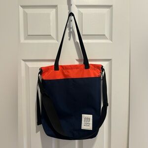 Topo Designs Cinch Tote - Navy and bright orange/coral